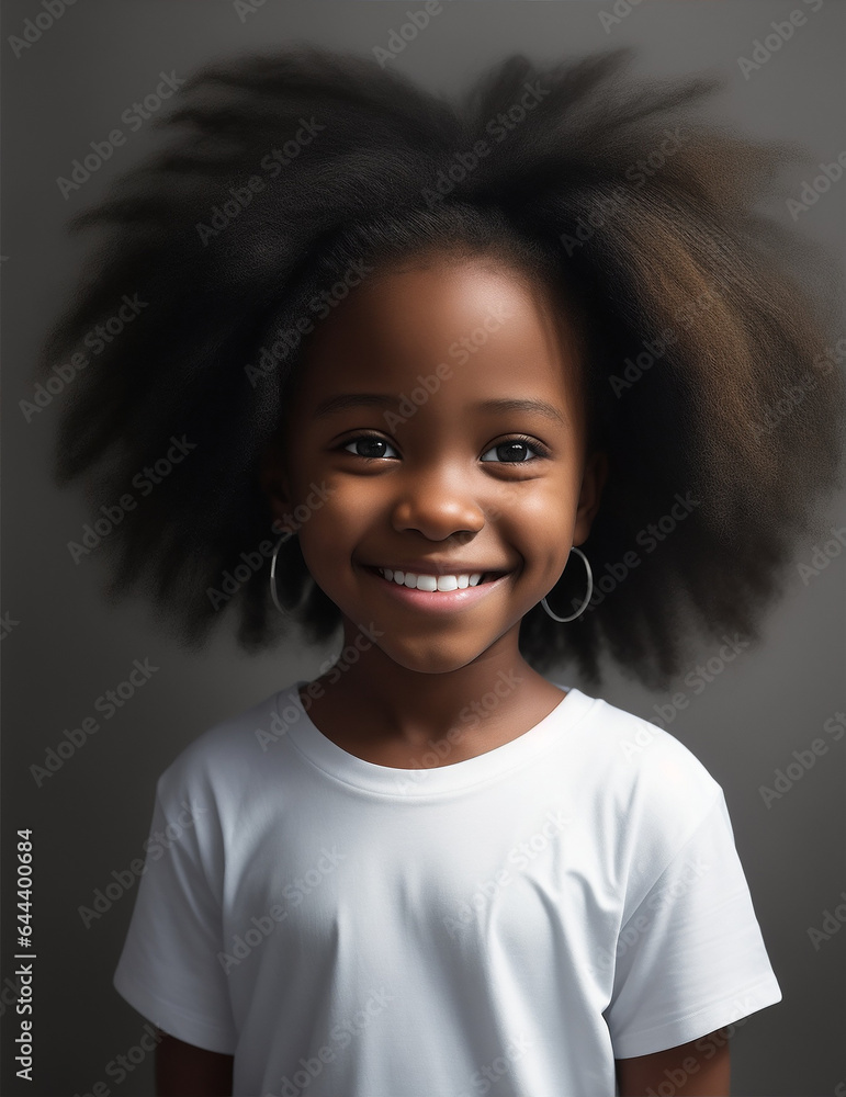 Black girl smiling in white t-shirt, Mockup. Black girl smiling in white t-shirt, Mockup.