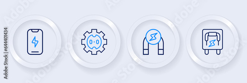 Set line Electrical panel, Magnet, outlet and Mobile phone icon. Vector