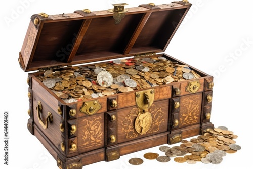 An antique treasure chest, richly adorned with gold and silver, symbolizes a hidden fortune of wealth and riches.