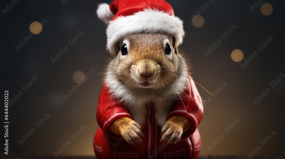 a photograph of squirrel wearing santa clause costume and hat for christmas celebration generative ai a photograph of squirrel wearing santa clause costume and hat for christmas celebration generative ai