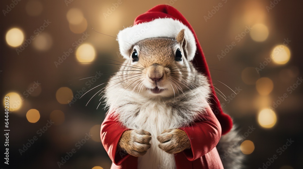 a photograph of squirrel wearing santa clause costume and hat for christmas celebration generative ai a photograph of squirrel wearing santa clause costume and hat for christmas celebration generative ai