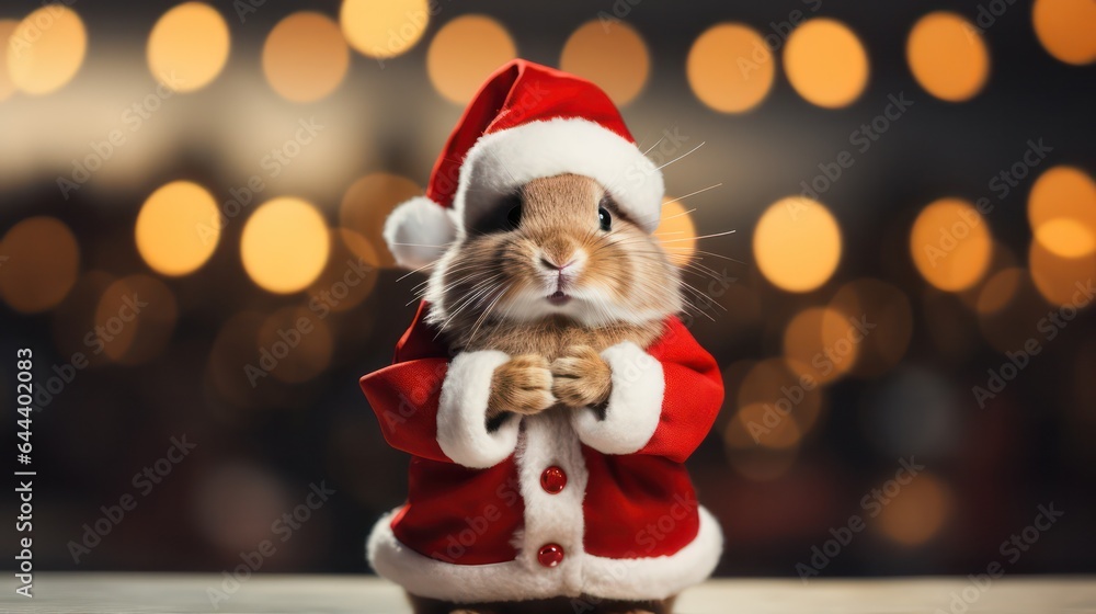 a photograph of rabbit wearing santa clause costume and hat for christmas celebration generative ai a photograph of rabbit wearing santa clause costume and hat for christmas celebration generative ai