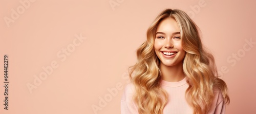Young Woman with Long Hair Isolated on a Flat Background