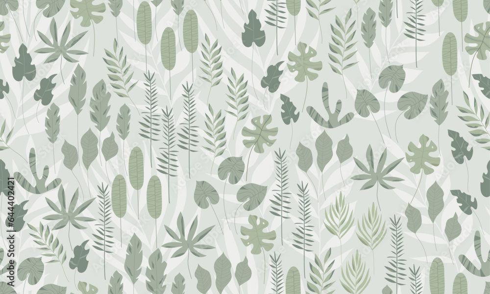 Hand drawn tropical seamless pattern. Exotic abstract various leaves. Botanical print in green shades. Boho style foliage Hand drawn tropical seamless pattern. Exotic abstract various leaves. Botanical print in green shades. Boho style foliage