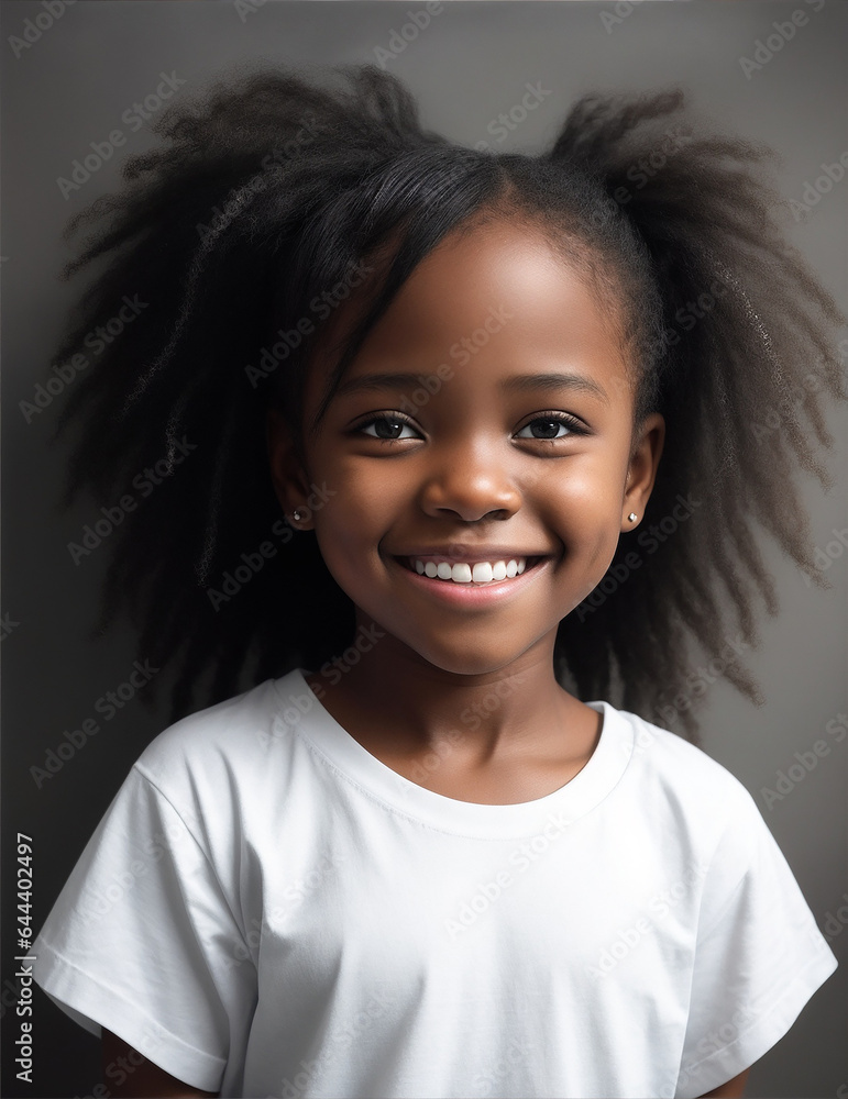 Black girl smiling in white t-shirt, Mockup. Black girl smiling in white t-shirt, Mockup.