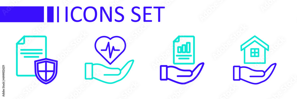 Set line House in hand, Contract, Life insurance and with shield icon. Vector Set line House in hand, Contract, Life insurance and with shield icon. Vector