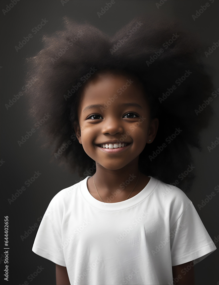 Black girl smiling in white t-shirt, Mockup. Black girl smiling in white t-shirt, Mockup.