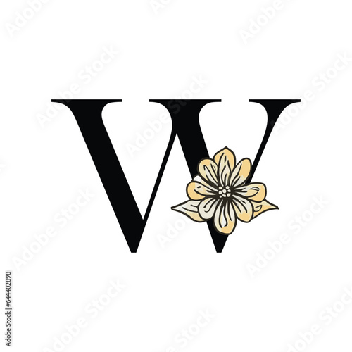 W botanical letter. floral letters. beautiful flower alphabets