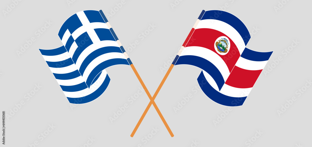 Crossed and waving flags of Greece and Costa Rica Crossed and waving flags of Greece and Costa Rica