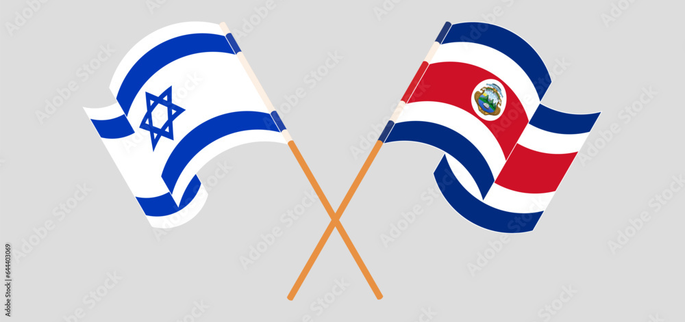 Crossed and waving flags of Israel and Costa Rica Crossed and waving flags of Israel and Costa Rica