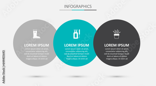 Set Garden sprayer for water, Waterproof rubber boot and Plant in pot. Business infographic template. Vector