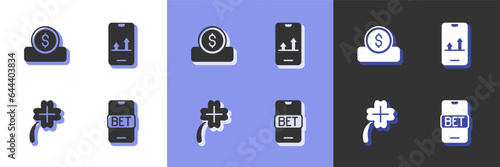 Set Online sports betting, Coin money with dollar, Casino slot machine clover and icon. Vector
