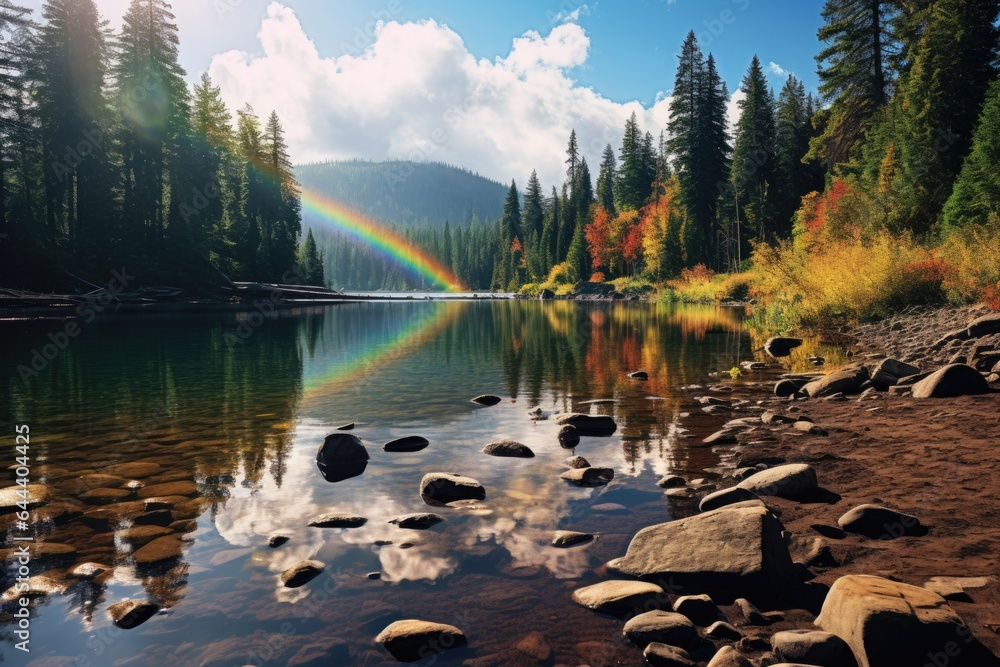 Landscape rainbow over the lake