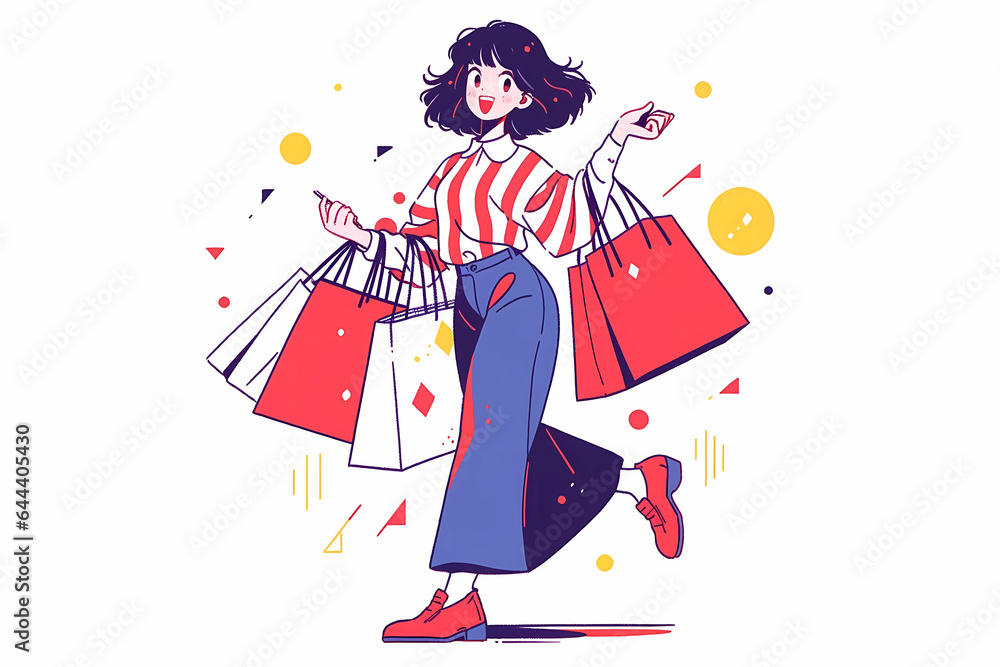 Double 11 Double 12 Shopping Festival shopping girl flat illustration Double 11 Double 12 Shopping Festival shopping girl flat illustration