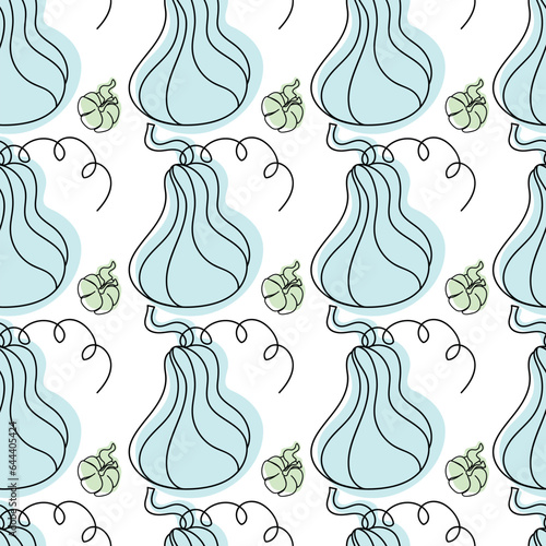Seamless pumpkin pattern. halloween or thanksgiving day pattern. Vegetables in green and blue line art