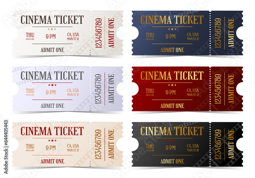 Set of cinema entry ticket in old style to admit one