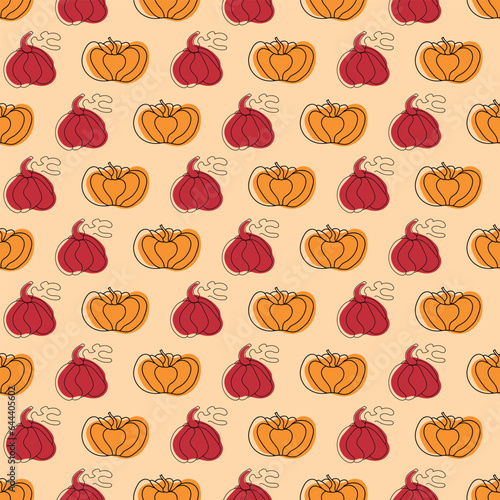 Red and orange pumpkin pattern. halloween patterns with vegetables.