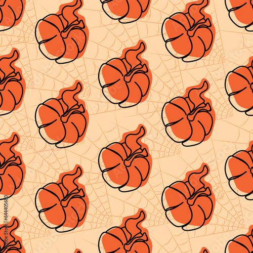 Orange Seamless pumpkin pattern. halloween pattern with spider web