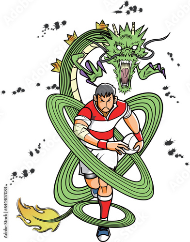 竜の様に活躍するラグビー選手