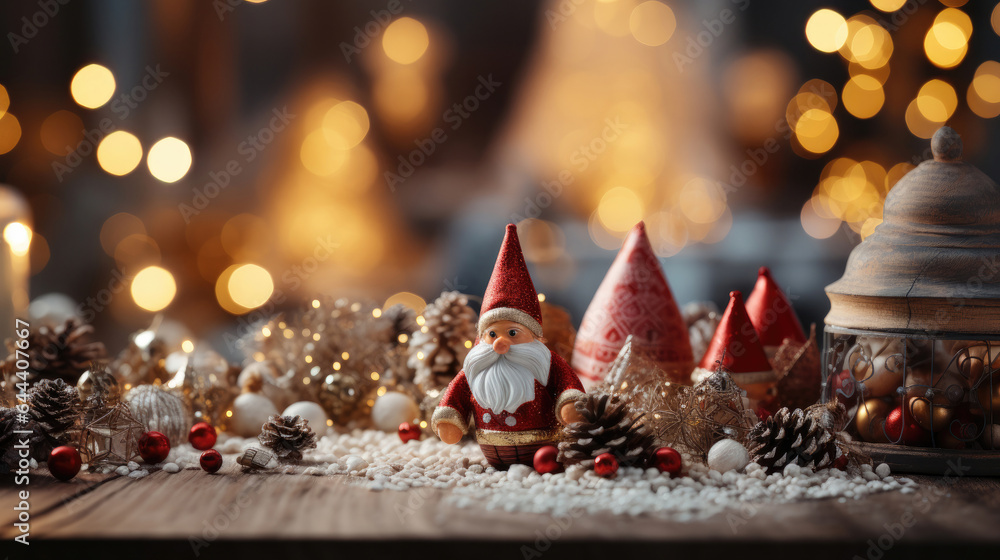 Colorful Christmas background with Santa Claus and Christmas toys
