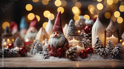 Colorful Christmas background with Santa Claus and Christmas toys