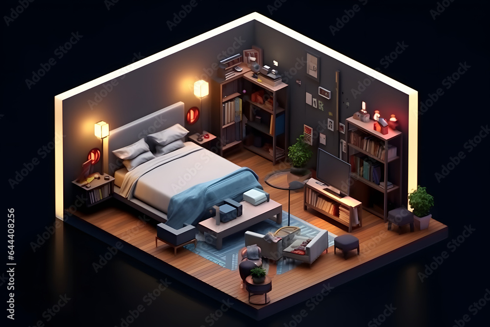 3d game room isometric style Made with Generative AI 3d game room isometric style Made with Generative AI