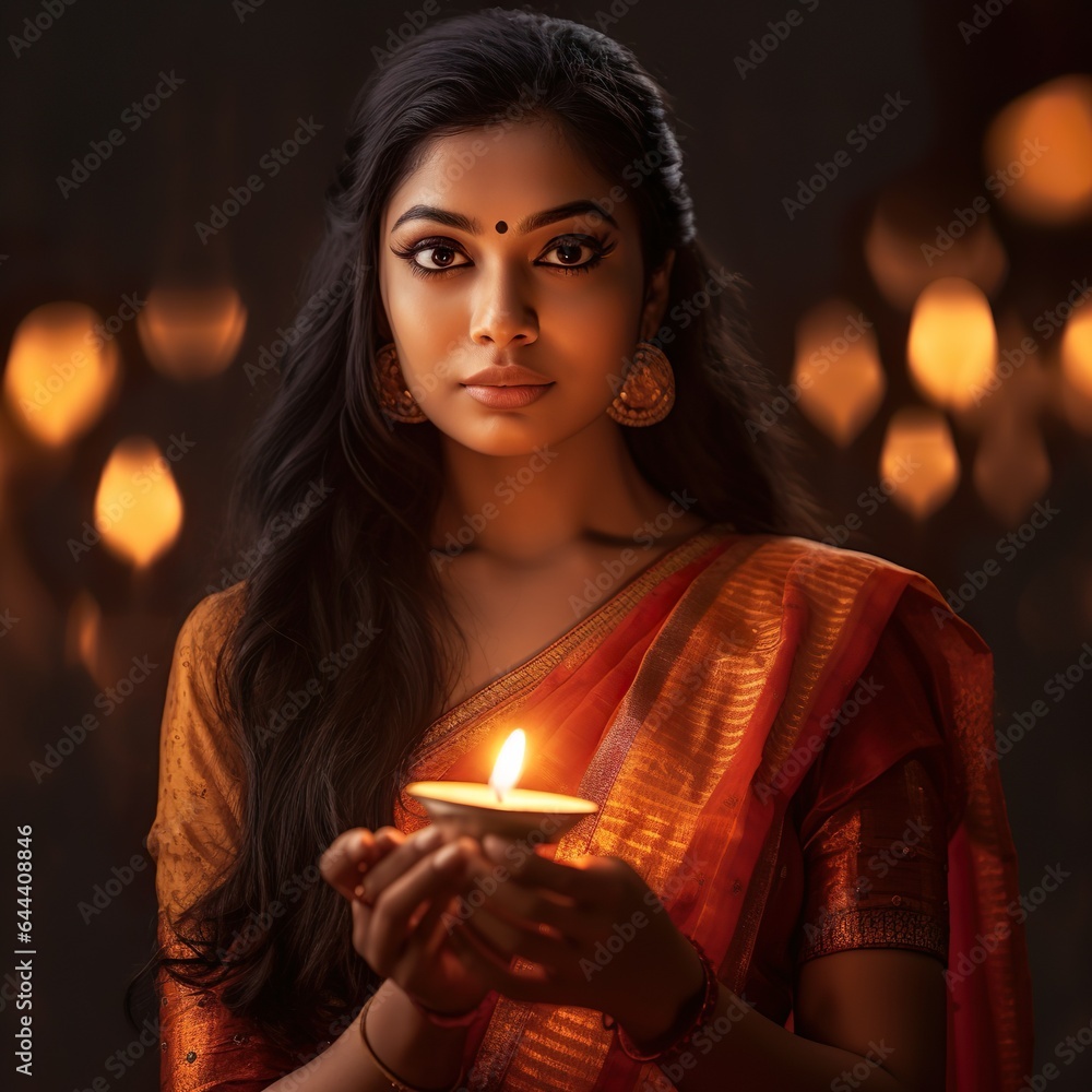 Happy Diwali Indian woman with Diwali diya or oil lamp in hand Diwali festival celebration concept Happy Diwali Indian woman with Diwali diya or oil lamp in hand Diwali festival celebration concept
