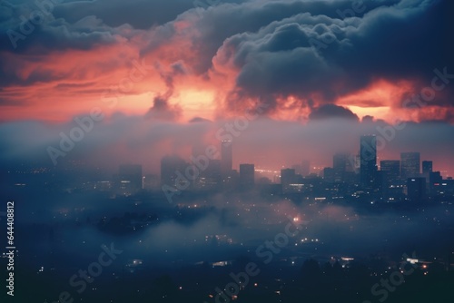 landscape, The ethereal glow of city lights diffused by thick fog