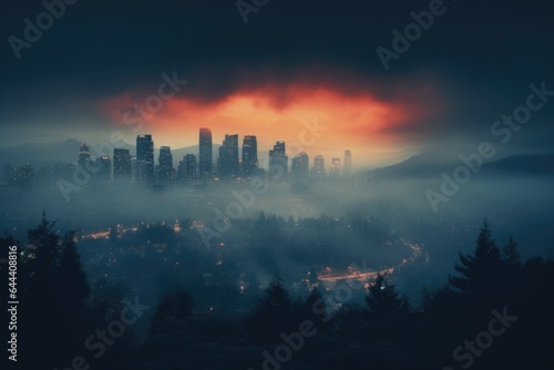 landscape, The ethereal glow of city lights diffused by thick fog