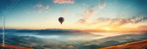 landscape, Silhouette of a hot air balloon soaring gracefully against the backdrop of sunset