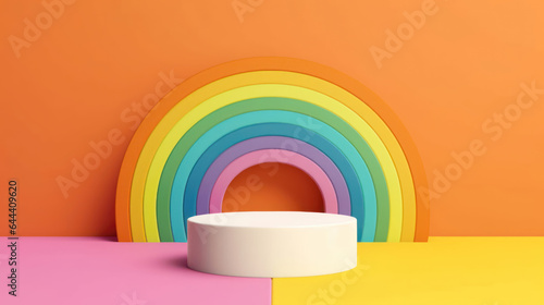 Podium for Product Presentation. Rainbow theme Sage with decoration. Product overlay.
