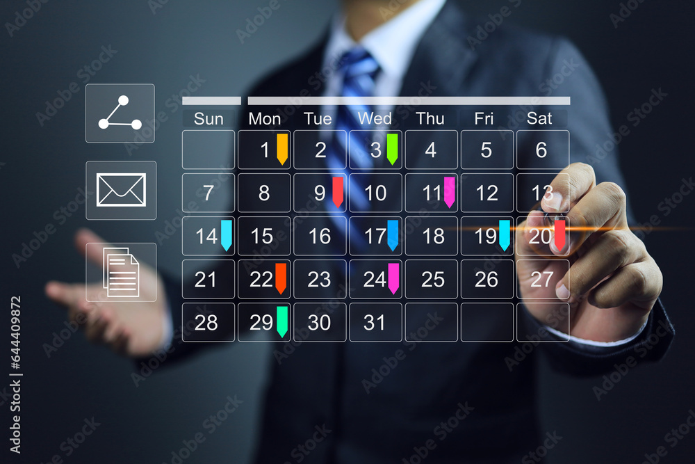 Businessman with calendar meeting schedule marking color note target date appointing reminder appointment calendar for organizer agenda time table and event planner organize and schedule activity. Businessman with calendar meeting schedule marking color note target date appointing reminder appointment calendar for organizer agenda time table and event planner organize and schedule activity.