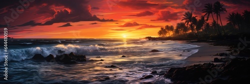  landscape striking contrast of a fiery sunset over the sea beach