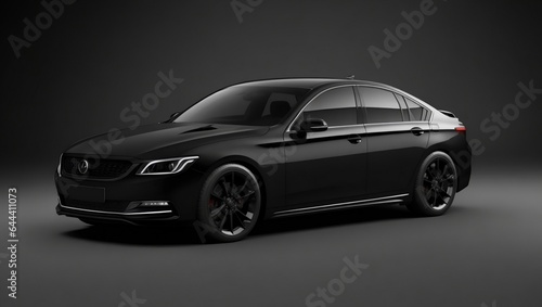 Modern new automobile in metallic black center of attention. generic modern design with no brand. 