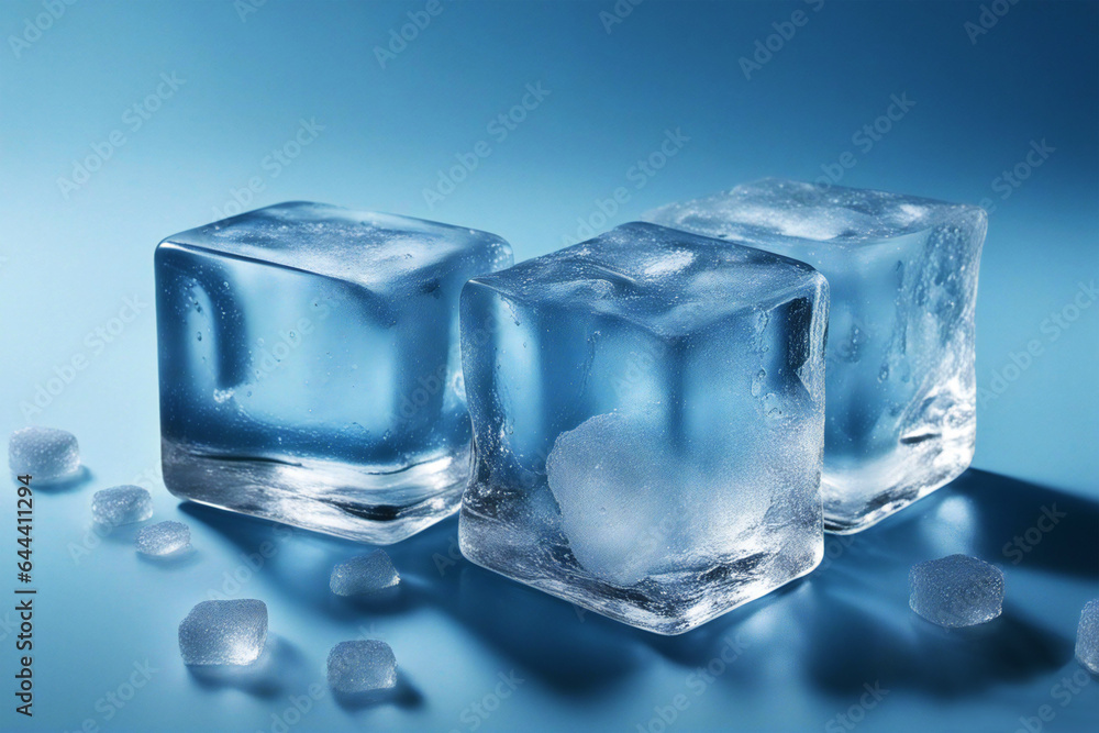 ice cubes on the top of a light blue surface ice cubes on the top of a light blue surface