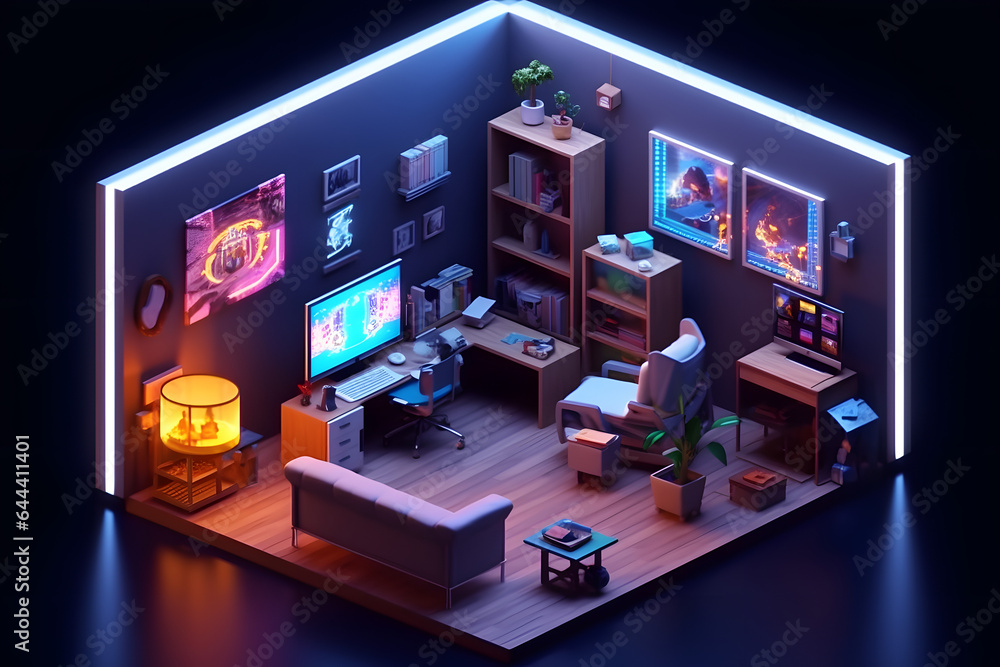 3d game room isometric style Made with Generative AI 3d game room isometric style Made with Generative AI