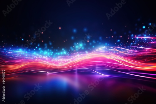 abstract futuristic background with pink blue glowing neon moving high speed wave lines and bokeh lights. Data transfer concept Fantastic wallpaper, © AKKA