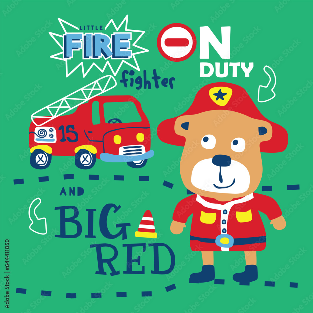 Bear The Fire Fighter Funny Animal Cartoon vector Illustration Stock