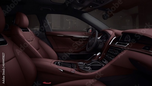 A modern car's inside is dark. 