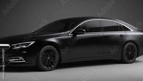 In the spotlight is a sleek, new sedan in black metallic. generic, brandless modern design.  © MB Khan