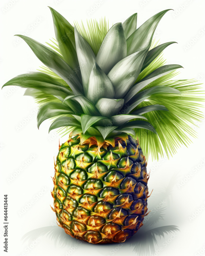 Fototapeta premium A vector graphic of a pineapple on a white background with a few tropical leaves