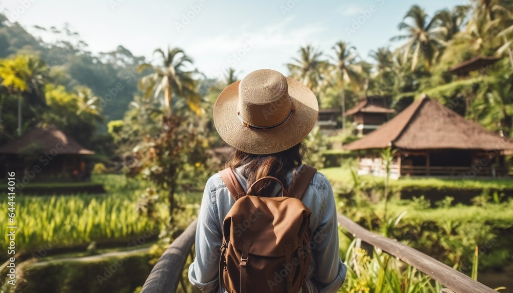 Tourist Woman with Backpack on Vacation in Bali Tourist Woman with Backpack on Vacation in Bali