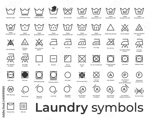 Black Laundry symbols Vector Icons set, full collection Outline set of laundry vector icons for web design and marketing isolated on white background.