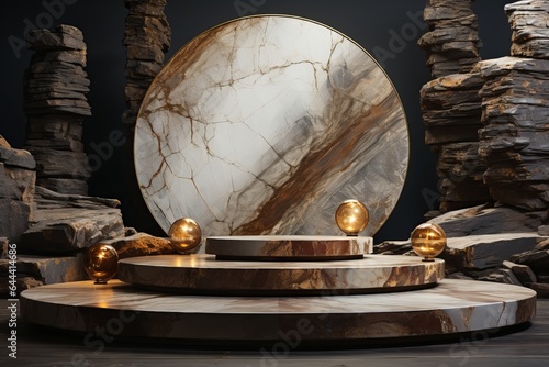 3D rendering of luxury abstract background. Podium for show product with white stones. minimal and modern design with a combination of geometric shapes, creating a perfect platform