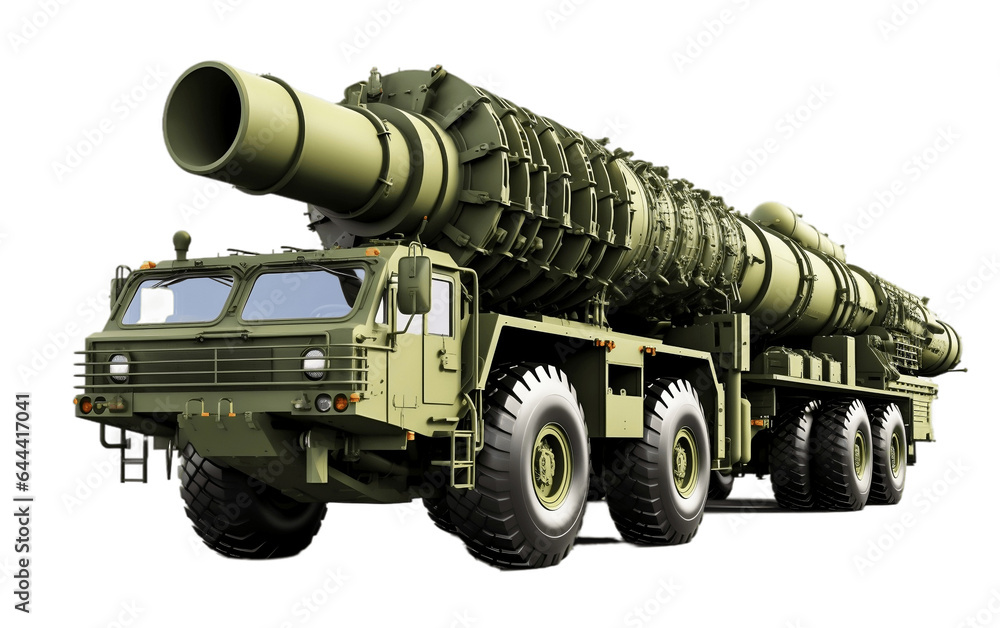 Army Tactical Nuclear Missile Launcher Isolated on Transparent PNG Background, rendering. Generative AI