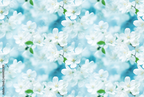 Delicate white jasmine flowers on a dream-like background  perfect for a serene atmosphere. Seamless repeatable background.