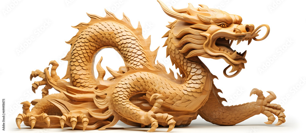 Fototapeta premium Panorama Chinese wooden dragon 2024.AI generated.