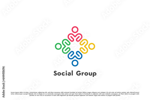 Social group community template logo design illustration. Silhouette of group of people different race ethnic culture. Consciousness human care icon symbol concept modern simple minimalist creative .