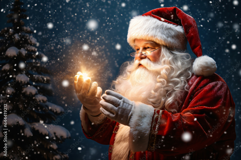 Santa Claus with a magical Christmas miracle light Santa Claus with a magical Christmas miracle light