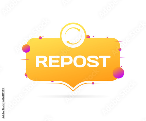 Repost button. Flat, yellow, repost post, repost icon. Vector icon